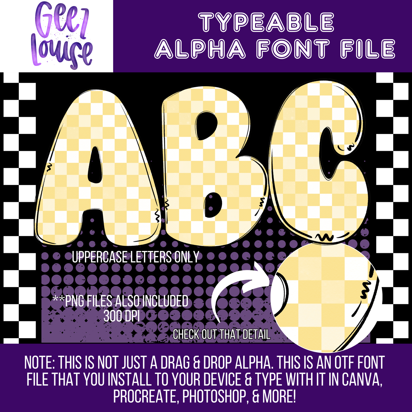 Yellow checker bubble - Typeable Font - Alpha Set- Digital Download- PNG