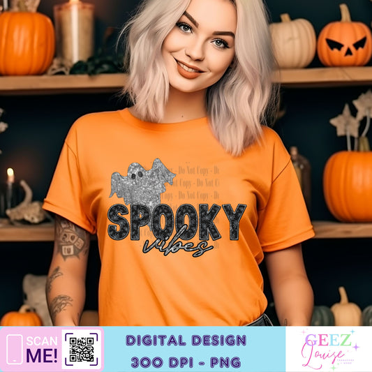 Spooky vibes sequin faux embroidery - Digital Download- PNG