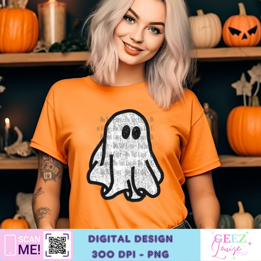 cute ghost sequin faux embroidery - Digital Download- PNG