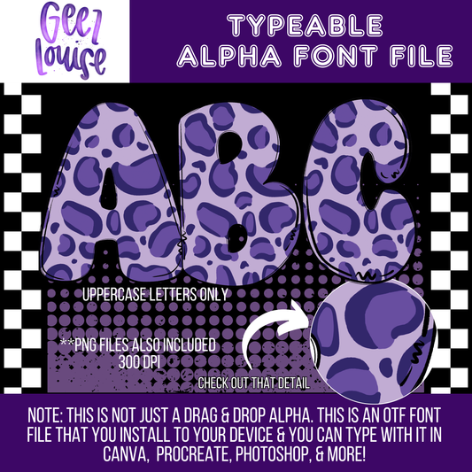 Purple Leopard bubble - Typeable Font - Alpha Set- Digital Download- PNG