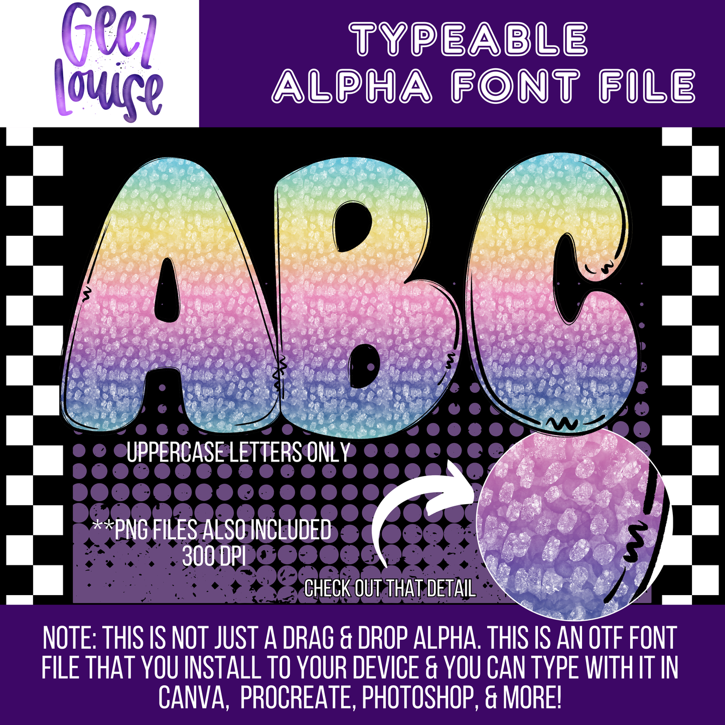 Iridescent rainbow bubble - Typeable Font - Alpha Set- Digital Download- PNG