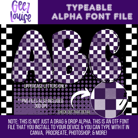 Purple checker bubble - Typeable Font - Alpha Set- Digital Download- PNG