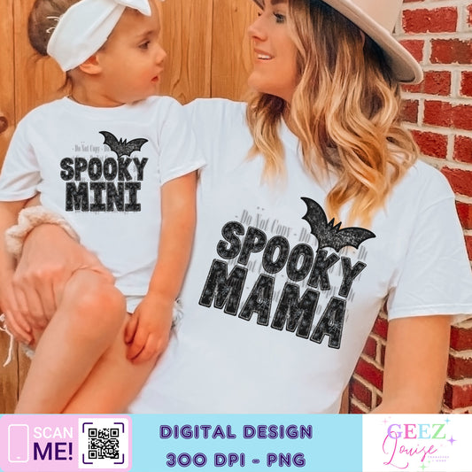 spooky Mama and mini sequin faux embroidery - Digital Download- PNG