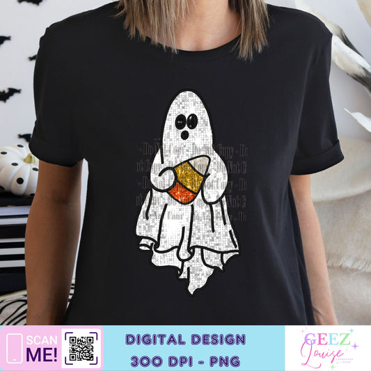 candy corn ghost sequin faux embroidery - Digital Download- PNG