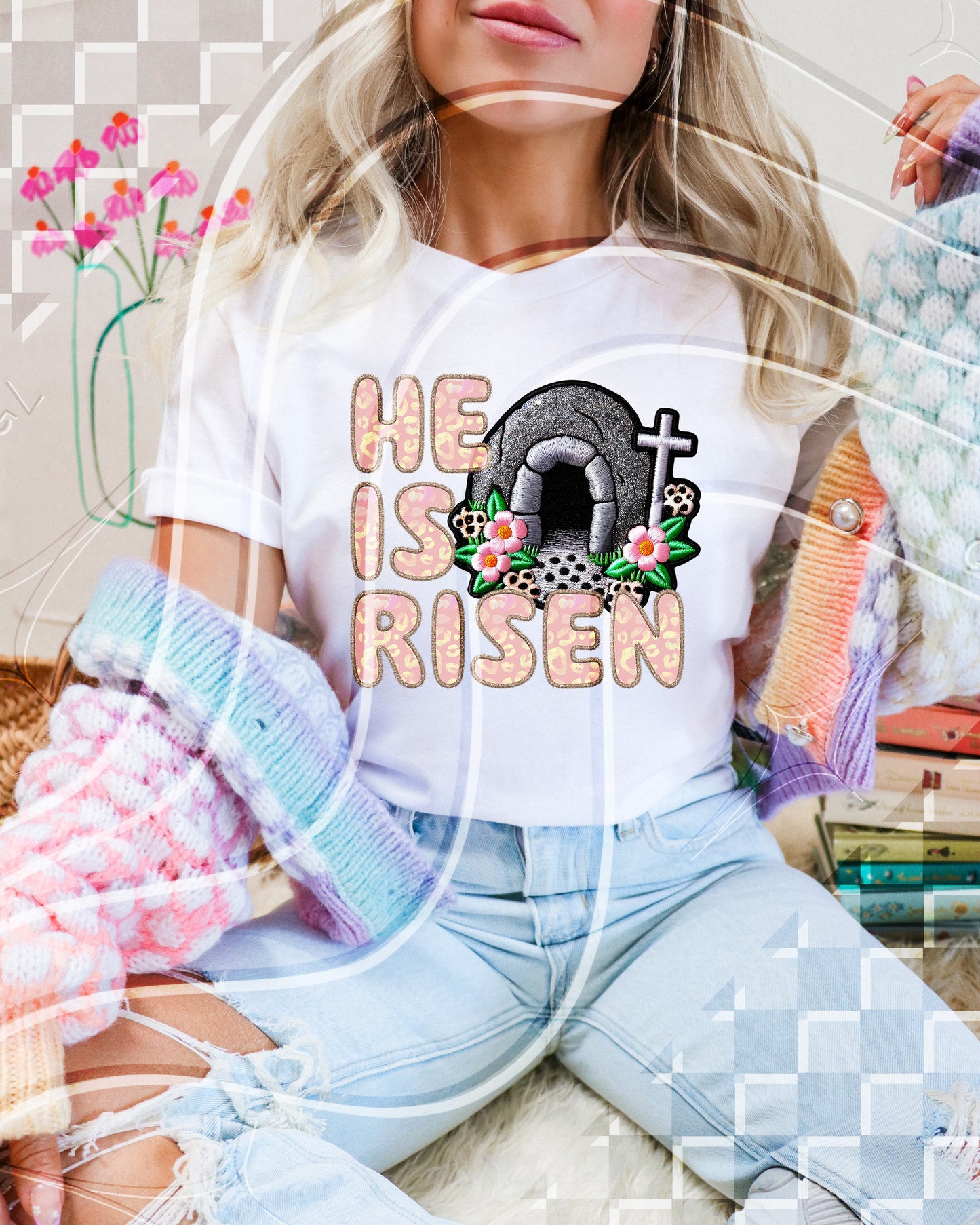 He is Risen - Faux Embroidery - Digital Download- PNG