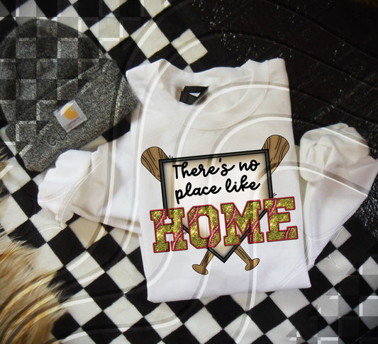 There's no place like home - Softball - Faux Embroidery - Digital Download- PNG