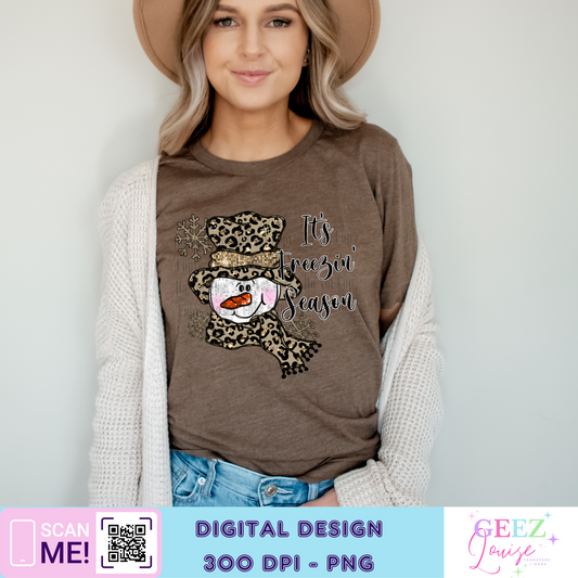 It's freezin season Snowman leopard faux sequin  - Digital Download- PNG