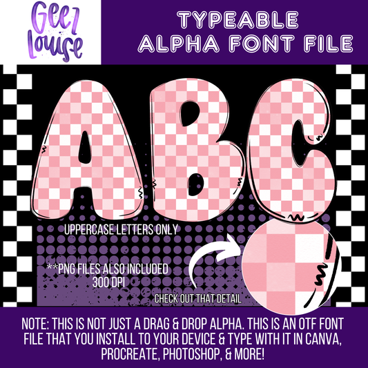 Pink checker bubble - Typeable Font - Alpha Set- Digital Download- PNG