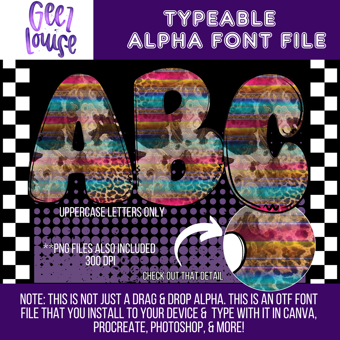 Serape leopard bubble - Typeable Font - Alpha Set- Digital Download- PNG