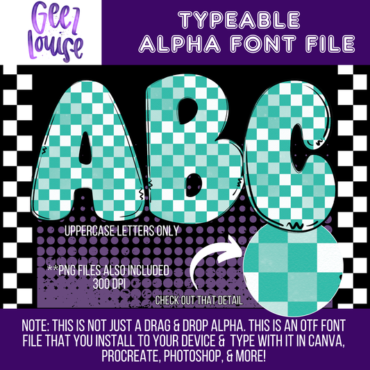 Aqua checker bubble - Typeable Font - Alpha Set- Digital Download- PNG