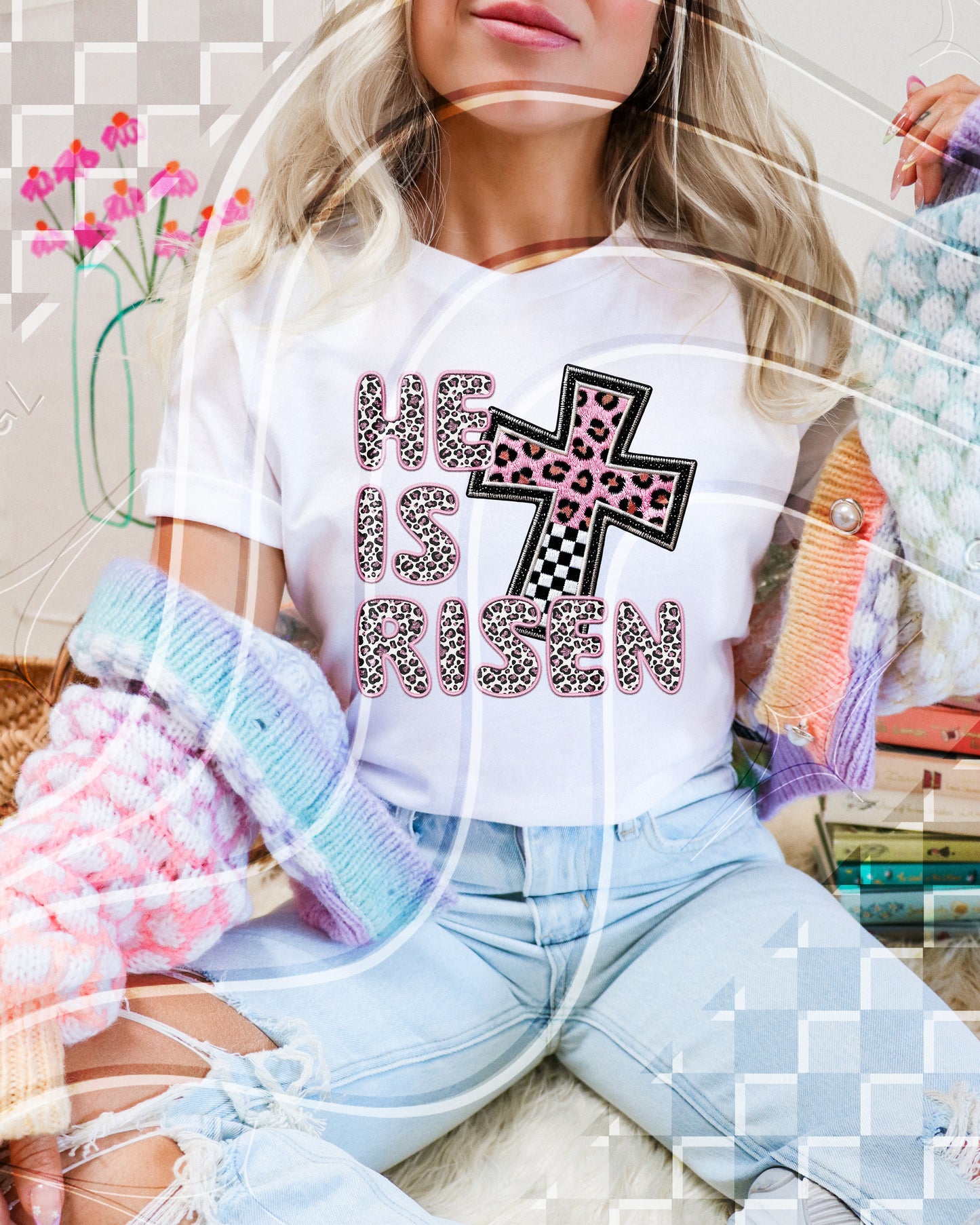 He is Risen - Faux Embroidery - Digital Download- PNG