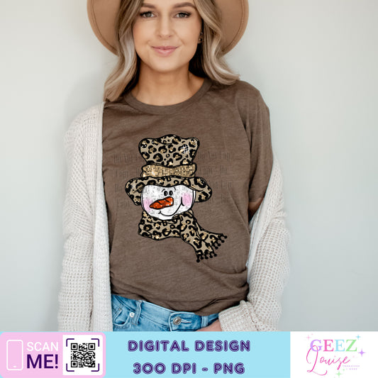 Snowman leopard faux sequin  - Digital Download- PNG