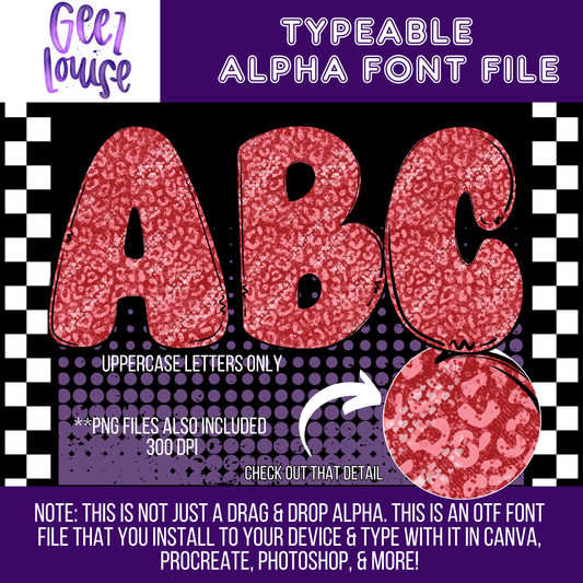 Red leopard bubble - Typeable Font - Alpha Set- Digital Download- PNG