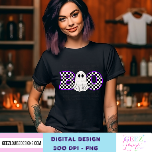 Checkerboard Neon Boo Ghost Halloween - Digital Download- PNG