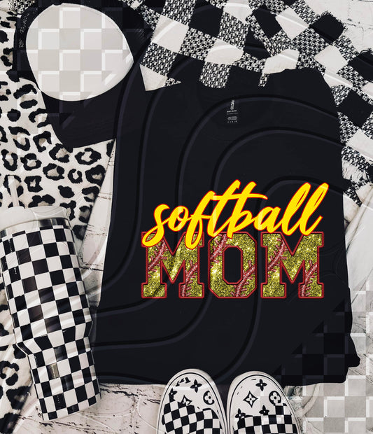 Softball Mom - Faux Embroidery - Digital Download- PNG