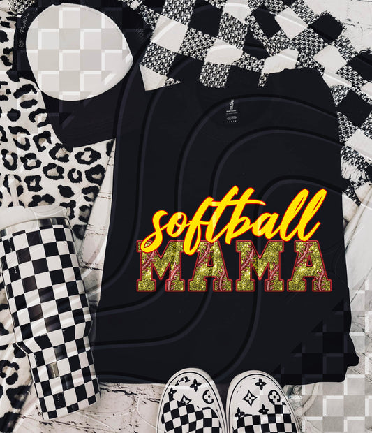 Softball Mama - Faux Embroidery - Digital Download- PNG