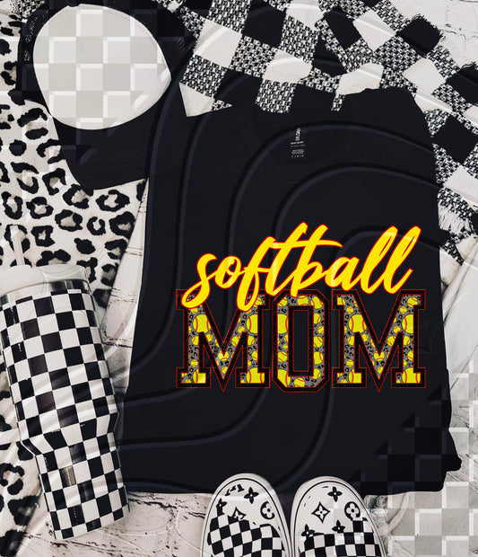 Softball Mom - Faux Embroidery - Digital Download- PNG