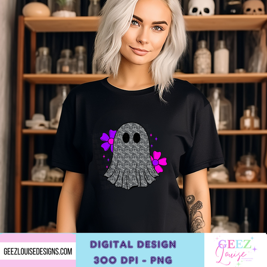 Lacey Ghost with neon flowers Halloween - Digital Download- PNG