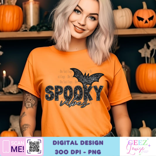 Spooky vibes bat sequin faux embroidery - Digital Download- PNG