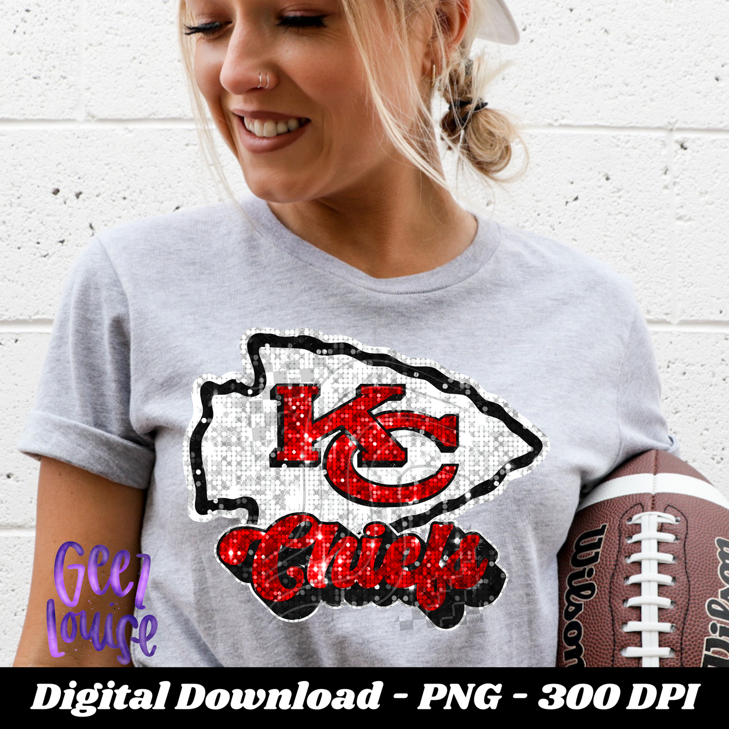 KC - football- Faux sequin - faux embroidery- Digital Download- PNG