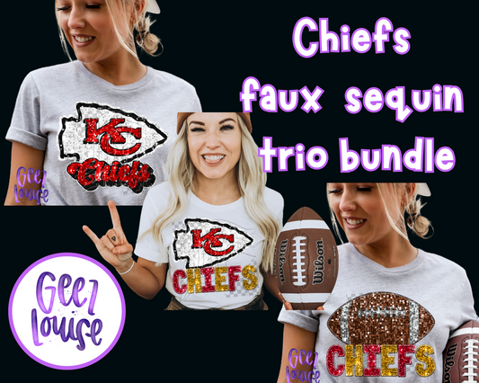 KC chiefs - football- Faux sequin - faux embroidery- Digital Download- PNG