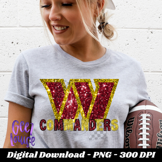 Commanders  - football- Faux sequin embroidery- Digital Download- PNG