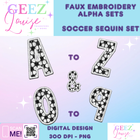 Soccer sequin faux embroidery alpha set - Digital Download- PNG