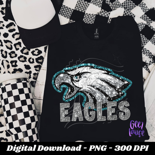 Eagles  - football- Faux sequin embroidery- Digital Download- PNG