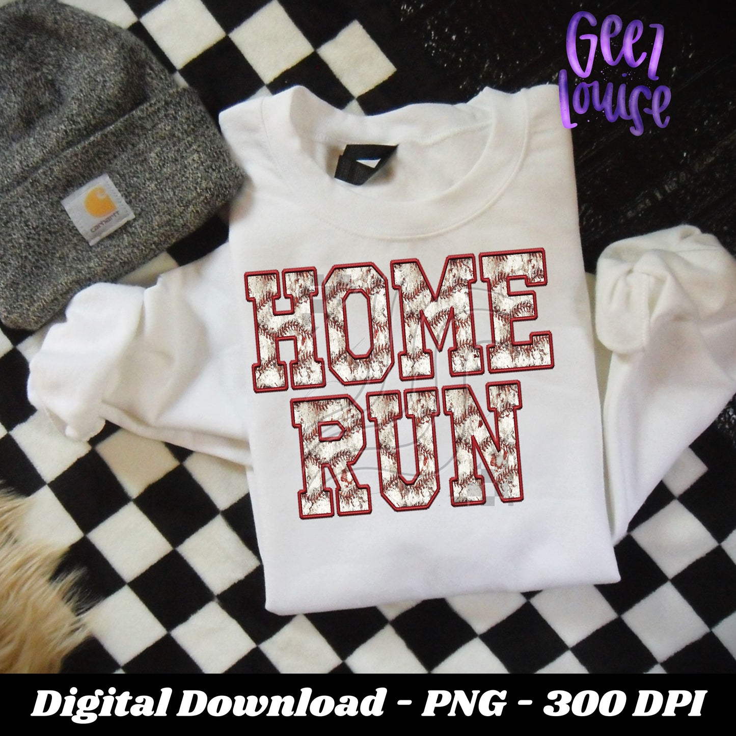 Homerun - baseball - faux embroidery- Digital Download- PNG