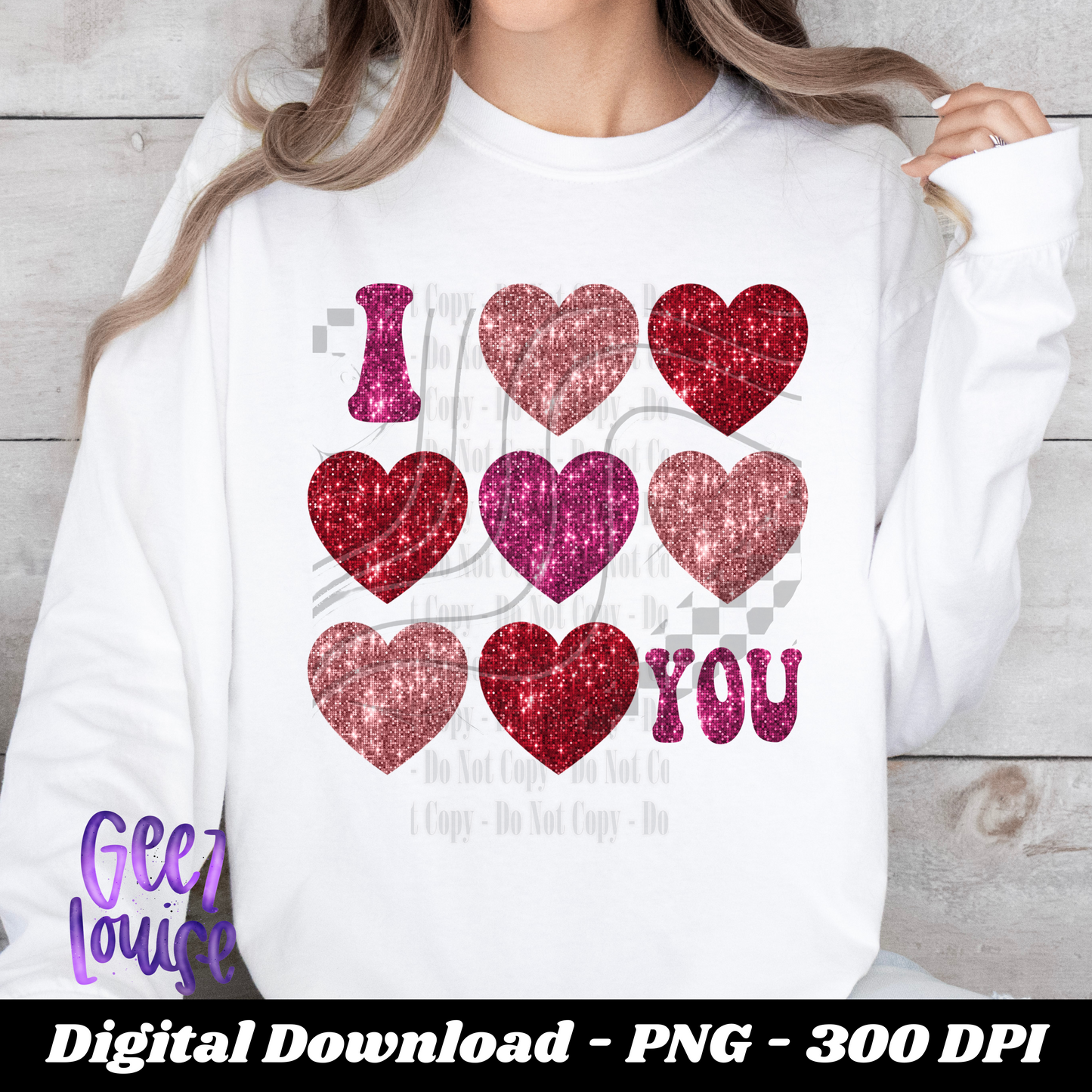 I heart you- faux sequin Valentines - Digital Download- PNG