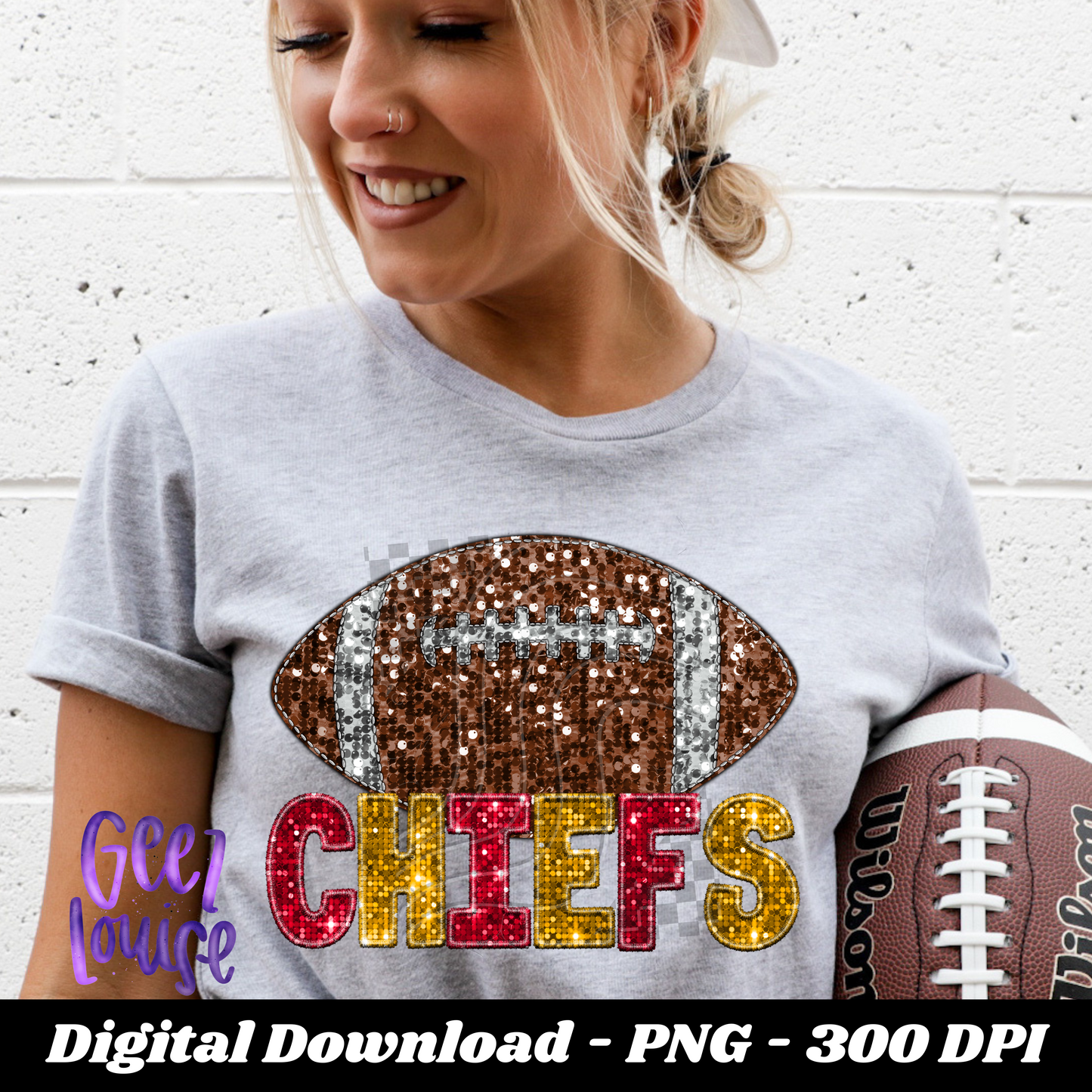 KC - football- Faux sequin - faux embroidery- Digital Download- PNG