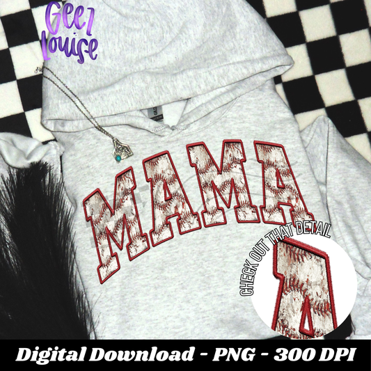 Mama- baseball - faux embroidery- Digital Download- PNG