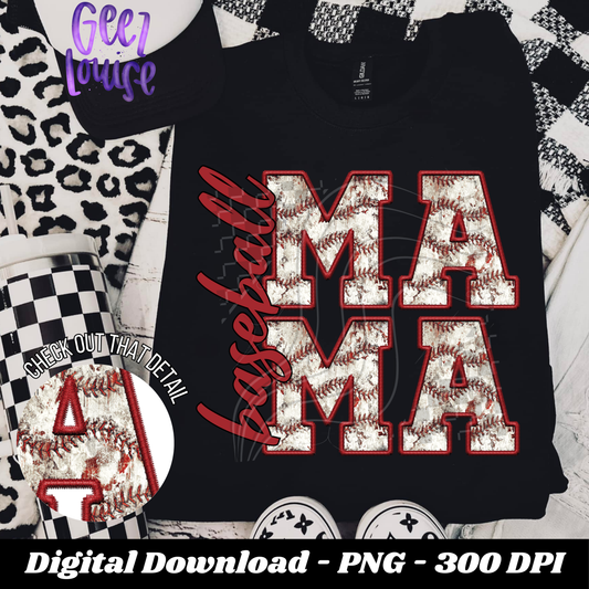 Mama or mini - baseball - faux embroidery - Digital Download- PNG