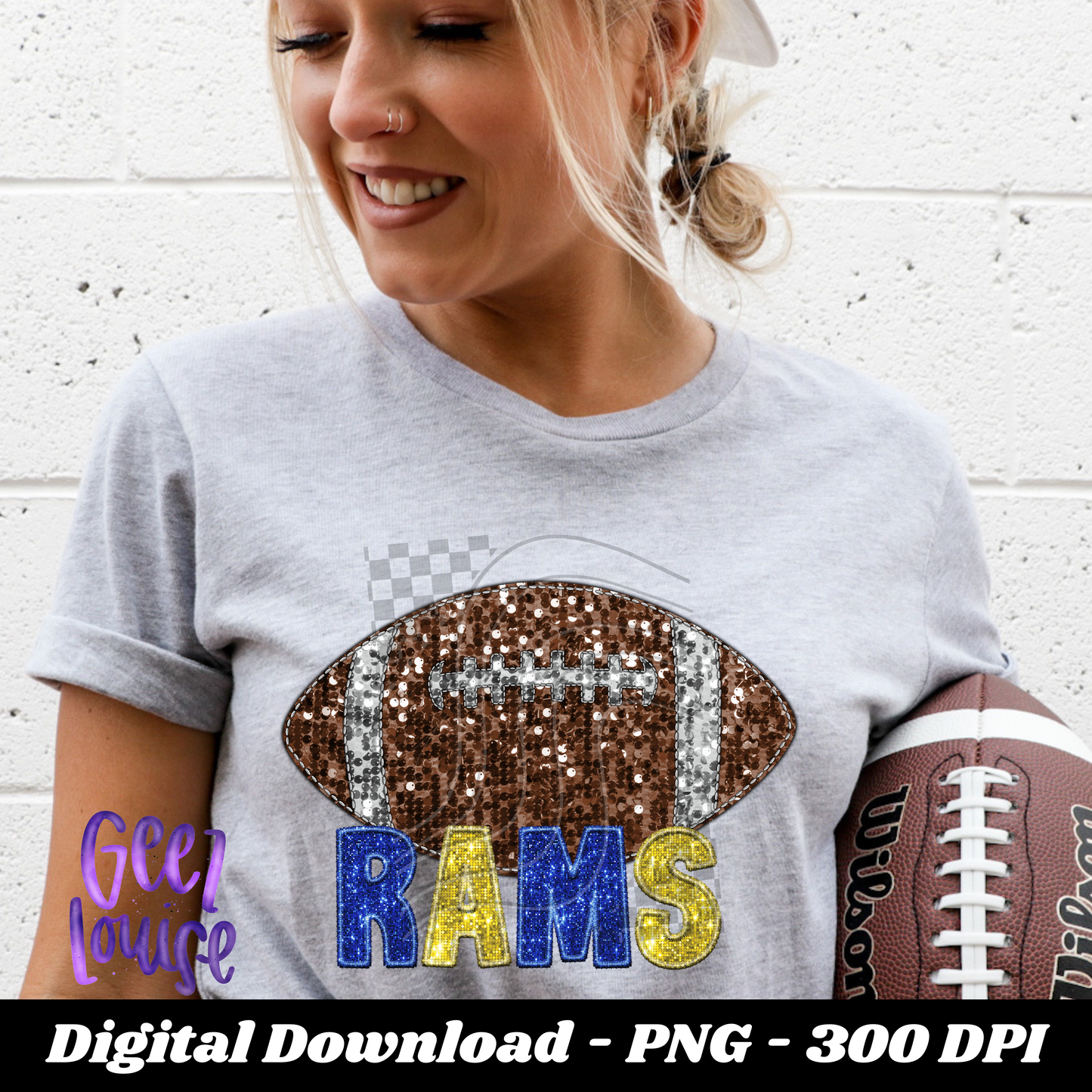 Rams - football- Faux sequin embroidery- Digital Download- PNG