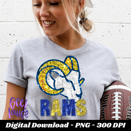 Rams - football- Faux sequin embroidery- Digital Download- PNG