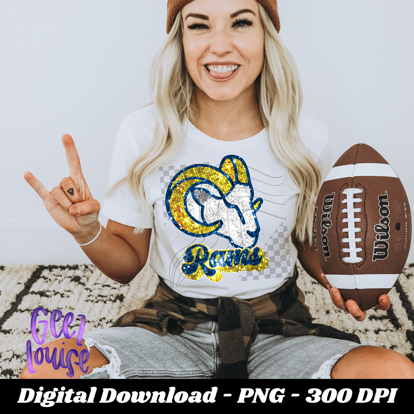 Rams - football- Faux sequin embroidery- Digital Download- PNG