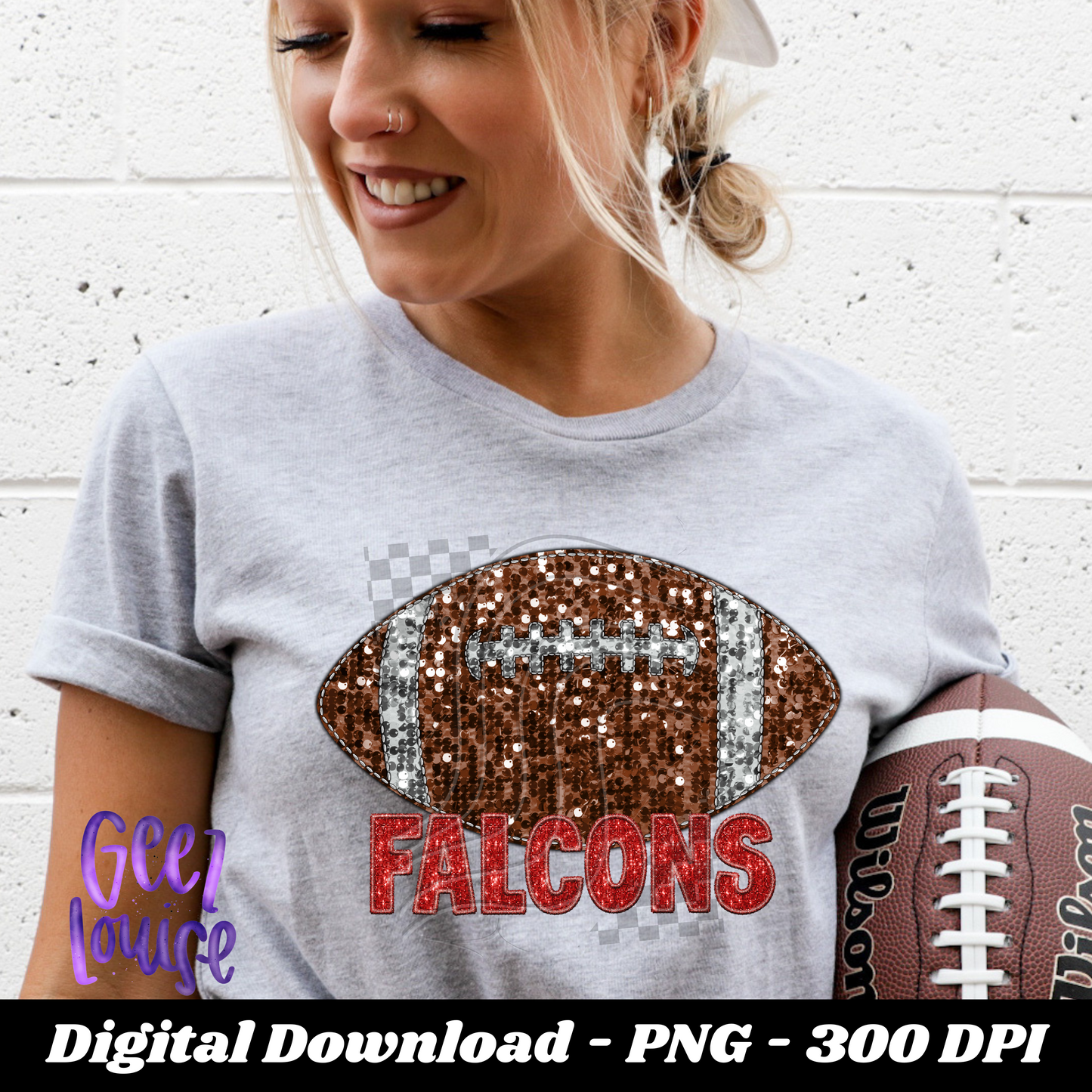 Falcon - football- Faux sequin -  Digital Download- PNG