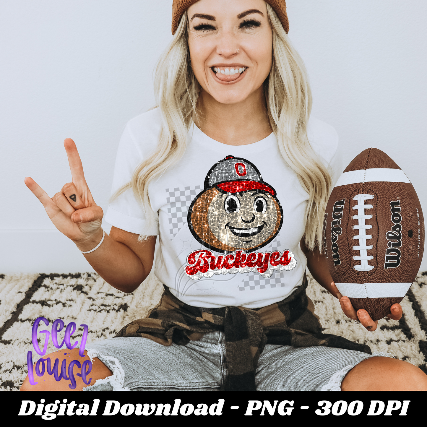 Buckeye  - football- Faux sequin - Digital Download- PNG