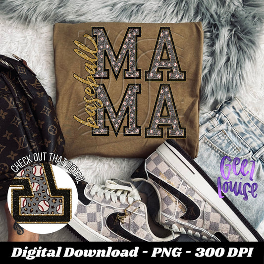 Mama or mini - baseball - faux embroidery - Digital Download- PNG