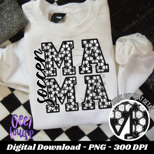 Mama or mini - Soccer - faux embroidery - Digital Download- PNG