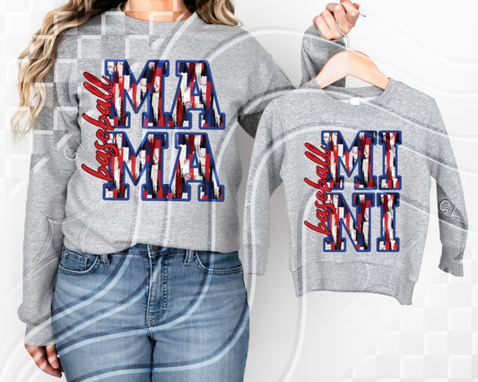 Mama or mini - baseball - faux embroidery - Digital Download- PNG