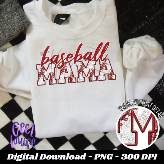 Baseball Mama - Faux sequin Embroidery - Digital Download- PNG