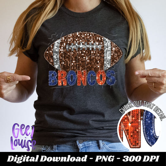 Broncos trio bundle  - football- Faux sequin embroidery- Digital Download- PNG