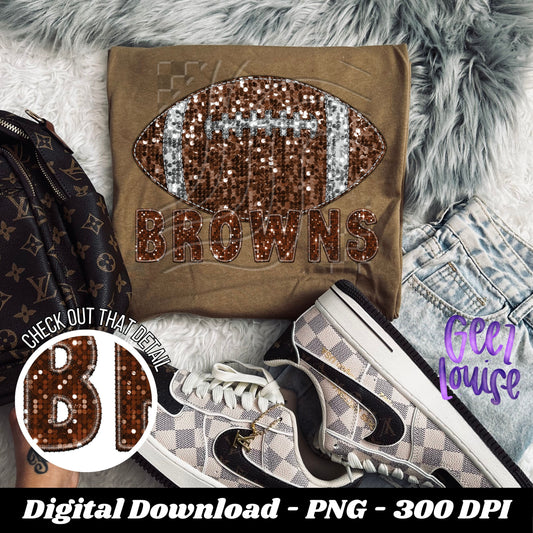 Browns trio bundle  - football- Faux sequin embroidery- Digital Download- PNG