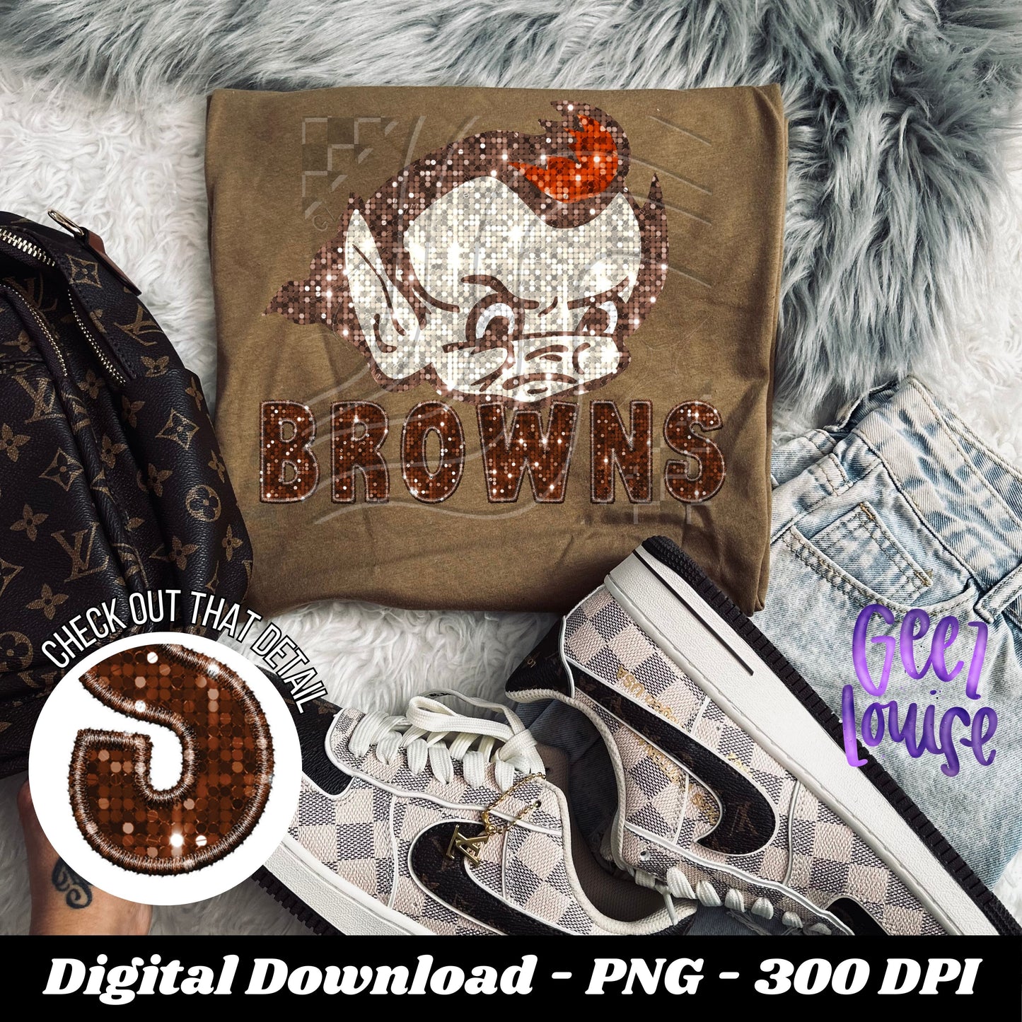 Browns trio bundle  - football- Faux sequin embroidery- Digital Download- PNG