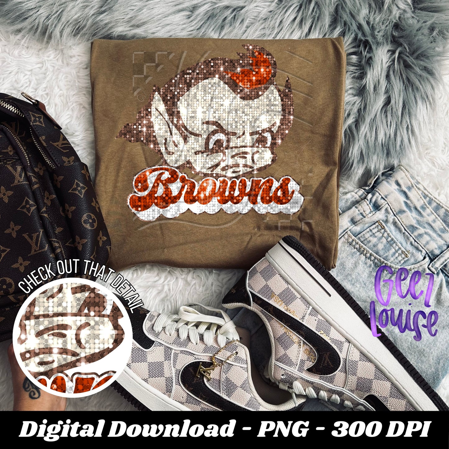 Browns trio bundle  - football- Faux sequin embroidery- Digital Download- PNG