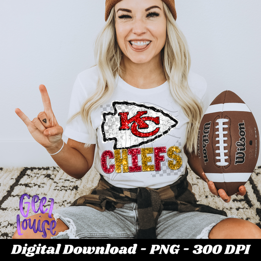 KC - football- Faux sequin - faux embroidery- Digital Download- PNG