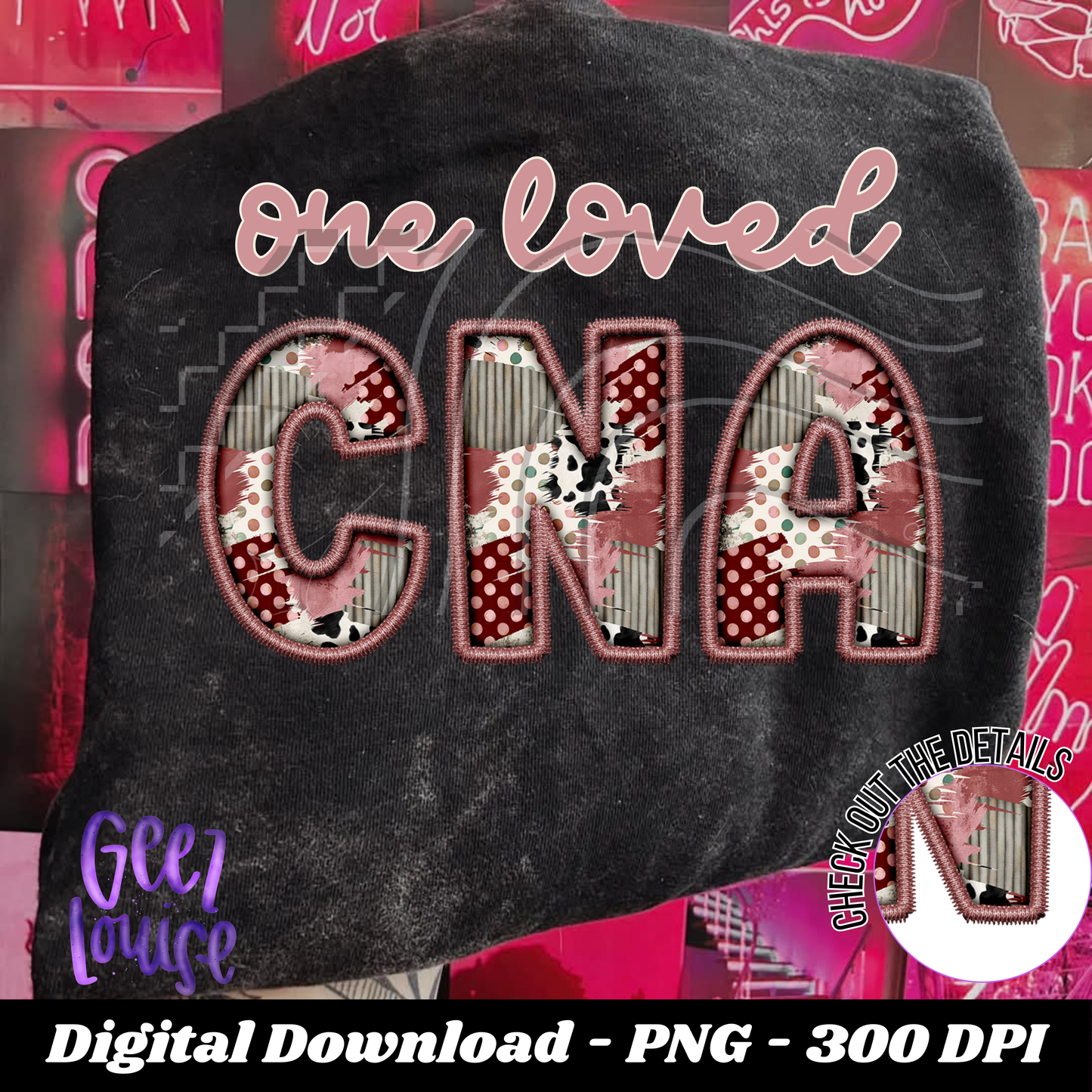 One Loved  Patchwork Faux Embroidery - Valentine - Digital Download- PNG