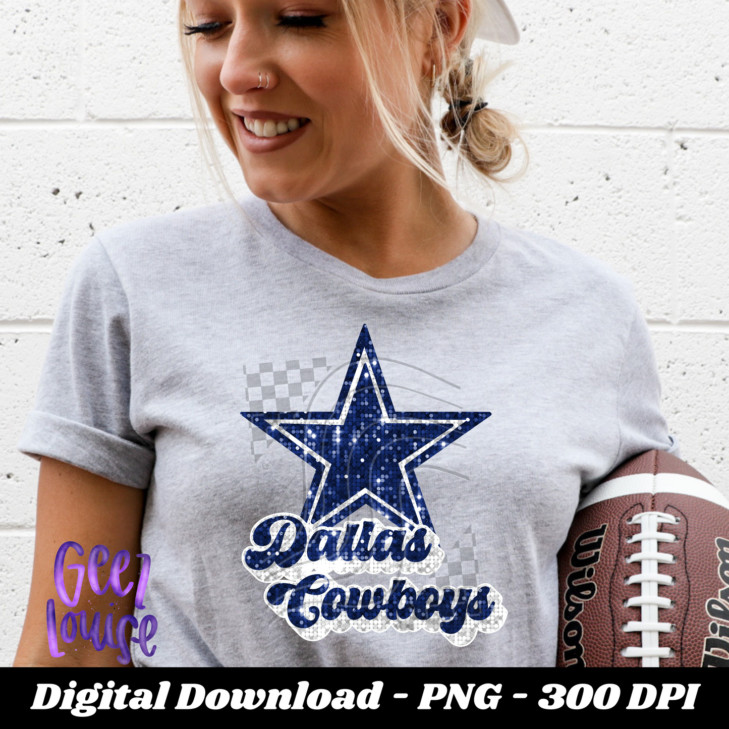 Cowboy - football- Faux sequin -  Digital Download- PNG