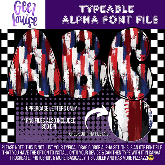 Baseball swatch bubble - TYPEABLE OTF Font - Alpha Set - Digital Download- PNG